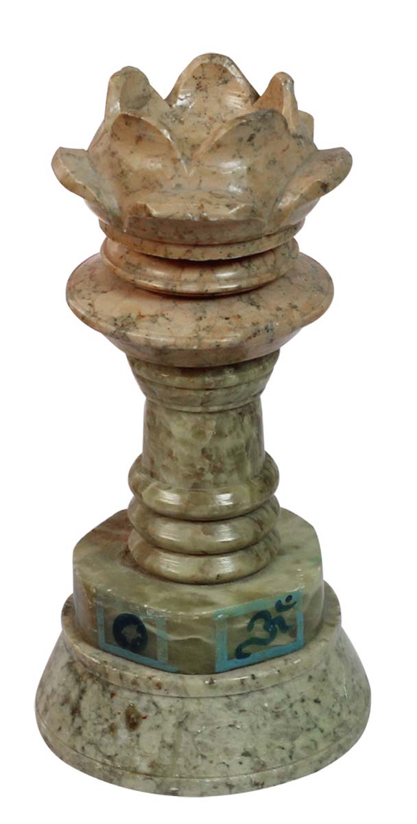 Bulk Wholesale 6” Pillar Candle Stand / Holder with a Flower Design on the Top & Om written in Blue Color – Hand-Carved in Soapstone – Mantel Decorations – Home Décor