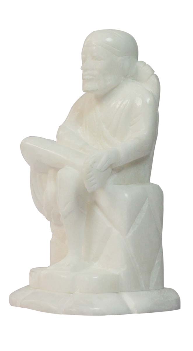 Wholesale ‘Sai Baba of Shirdi’ Figurine - Buy in Bulk 6.6” Hand Carved White Stone Hindu God Figurine/Statue - Unique Good Luck Charms Sculpture Shri Sai Baba - Religious Home & Office Decor