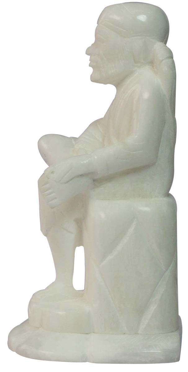 Wholesale ‘Sai Baba of Shirdi’ Figurine - Buy in Bulk 6.6” Hand Carved White Stone Hindu God Figurine/Statue - Unique Good Luck Charms Sculpture Shri Sai Baba - Religious Home & Office Decor