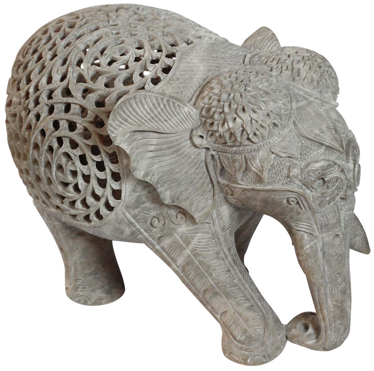 Wholesale Elephant Figurine - Bulk Buy 6” Hand Carved Soapstone Statue of Mother & Baby Elephant - Unique Open-Work Art - Animal Decor Sculpture - Baby Shower Gifts from India