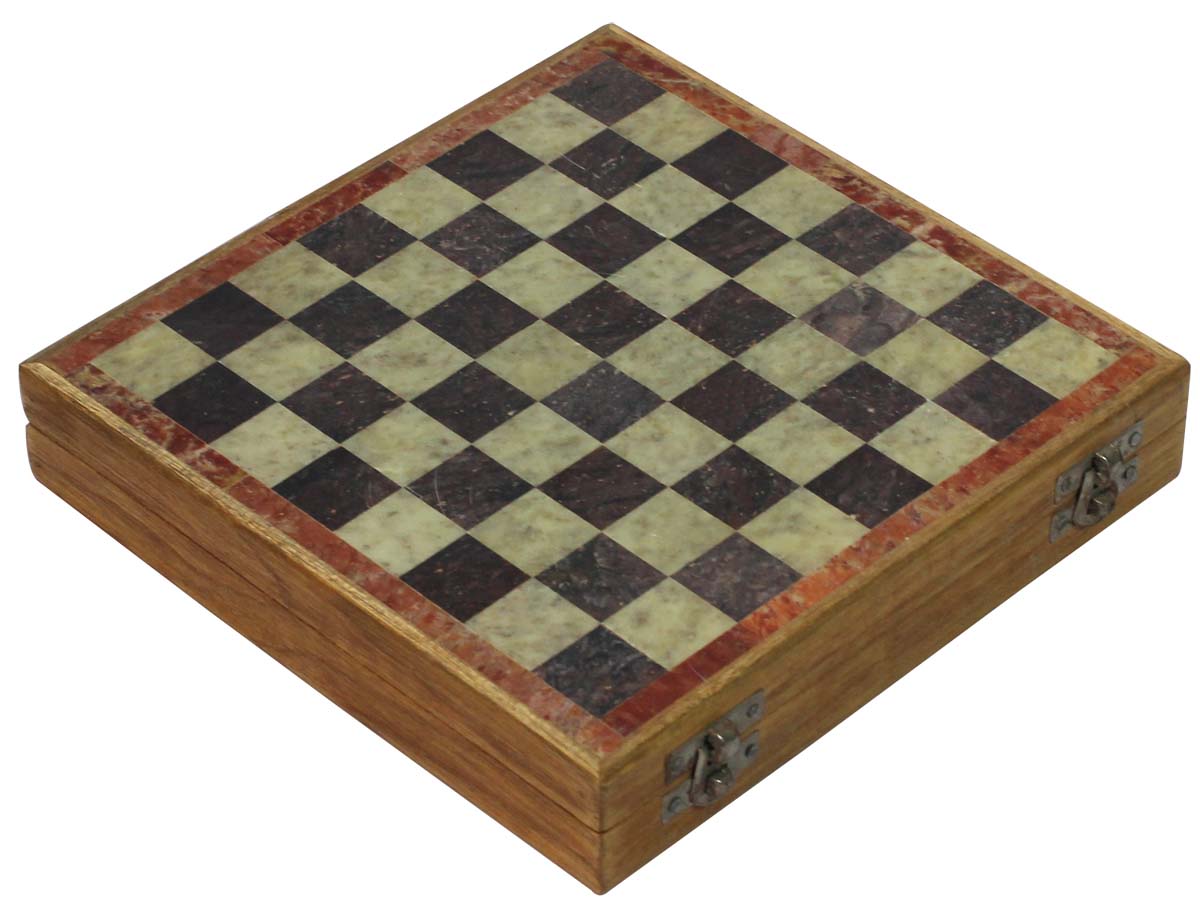 Wholesale 8x8” Square Antique-Look Chess Board & Chessmen Set with Storage Box for Chessmen - Bulk Buy Handmade Marble & Wood Chess Set - Travel Games from India