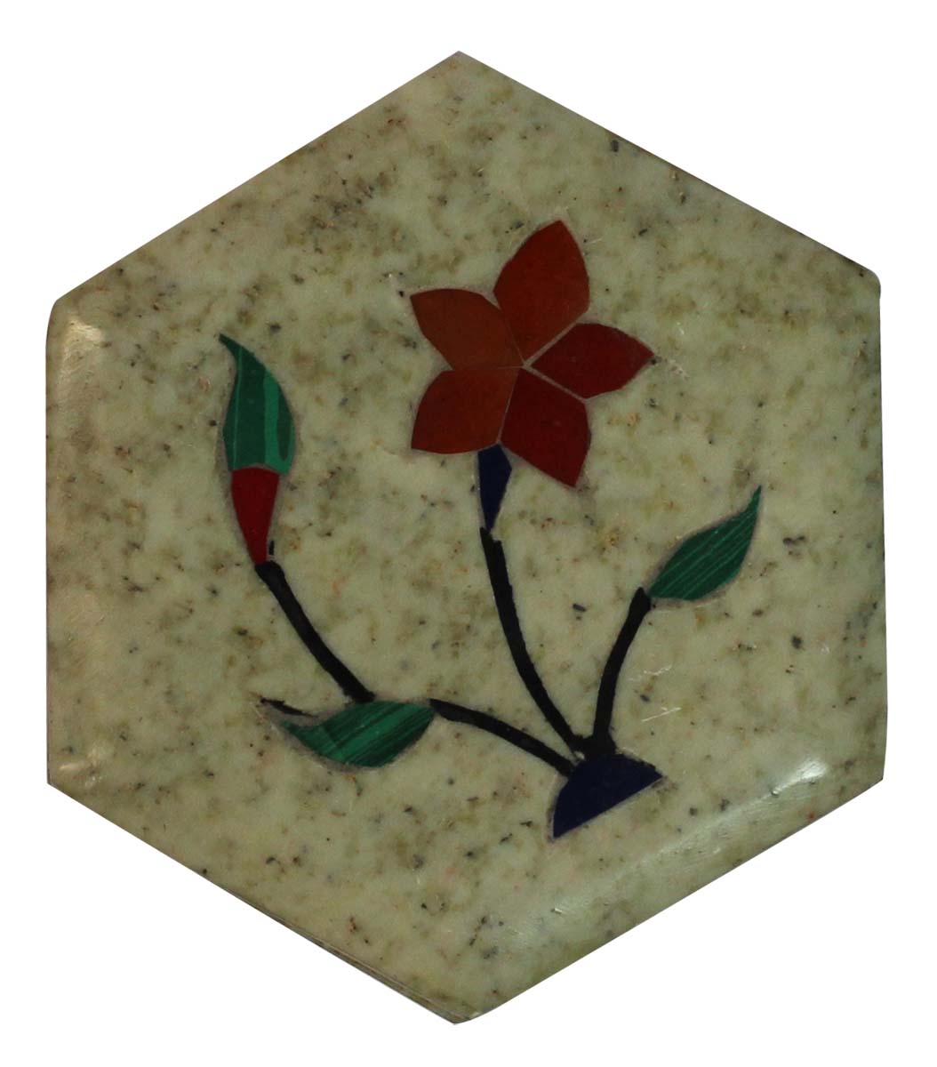 Wholesale 3” Marble Jewelry Box - Handmade Hexagon Shaped Trinket Box - Decorated with Floral Pattern in Pietra Dura Art - Bulk Buy Dresser Accessories from India