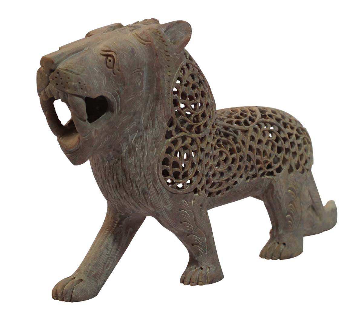 Wholesale Lion Figurine - Bulk Buy 6” Hand Carved Soapstone Lion Statue - Unique Open-Work Art - Roaring Lion With Bared Teeth - Animal Decor Sculpture - Home & Office Decor Gifts from India