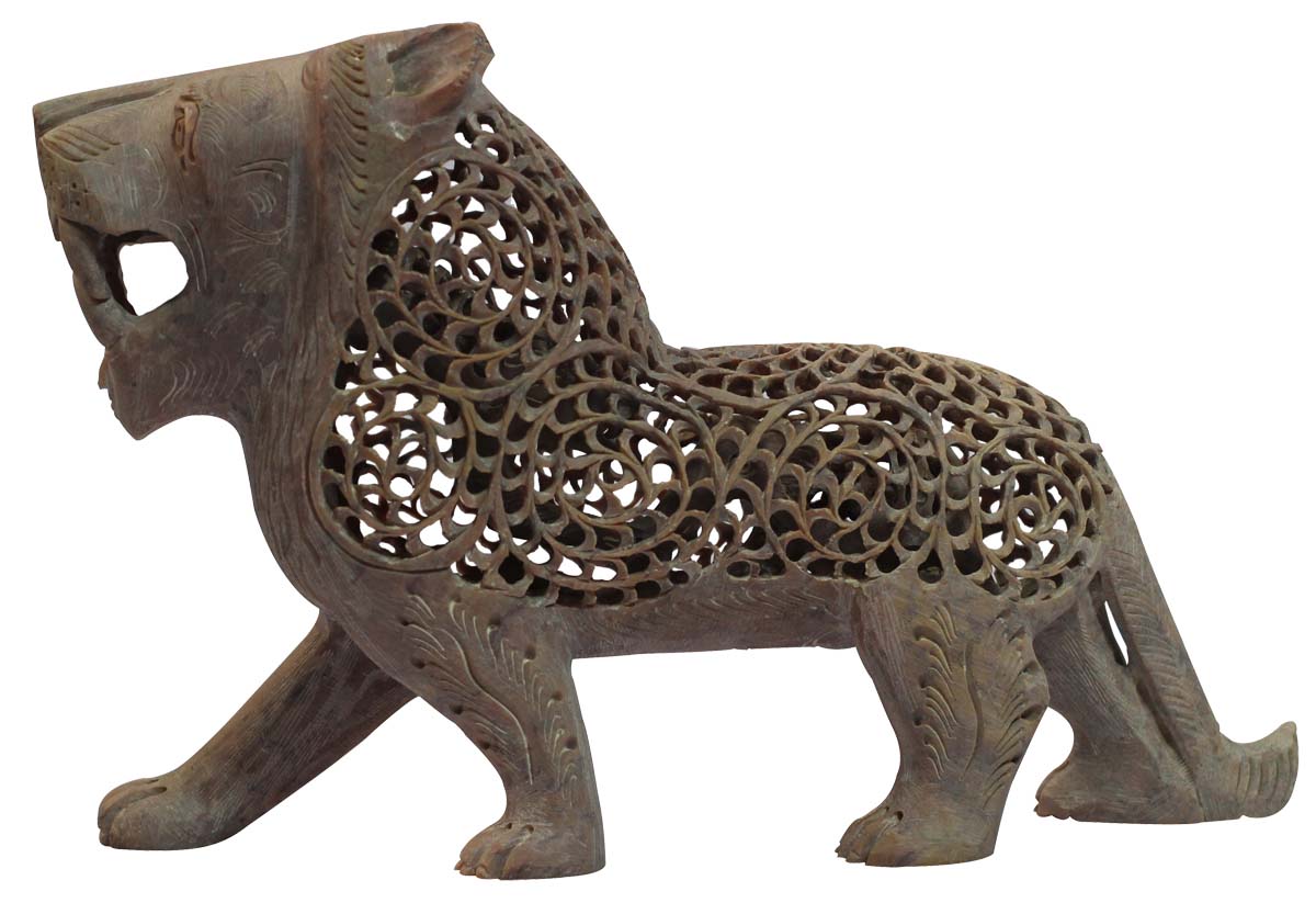 Wholesale Lion Figurine - Bulk Buy 6” Hand Carved Soapstone Lion Statue - Unique Open-Work Art - Roaring Lion With Bared Teeth - Animal Decor Sculpture - Home & Office Decor Gifts from India