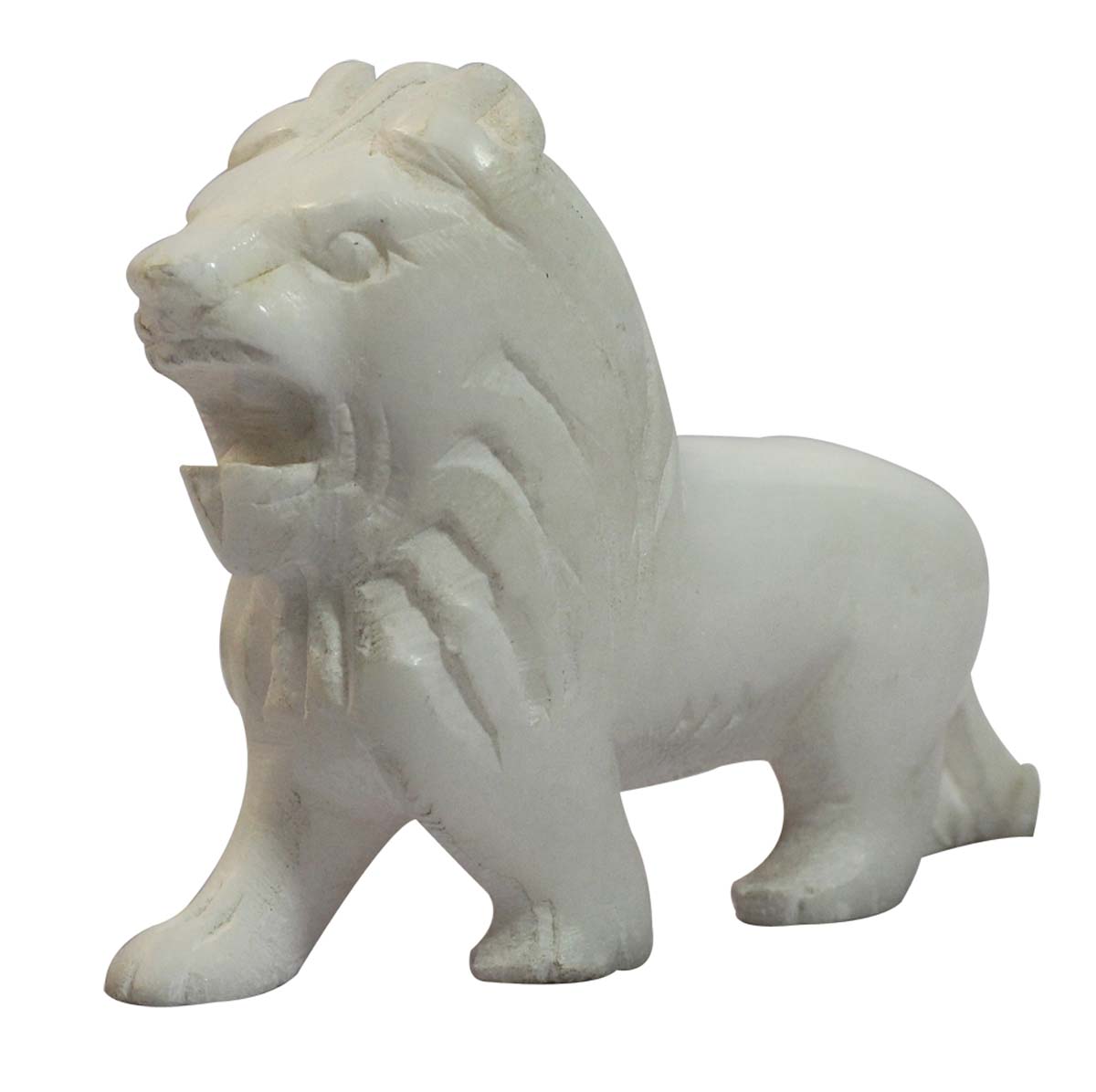 Wholesale Lion Figurine - Bulk Buy 3” Hand Carved White Stone Lion Statue - Unique Open-Work Art - Animal Decor Sculpture - Home & Office Decor Gifts from India