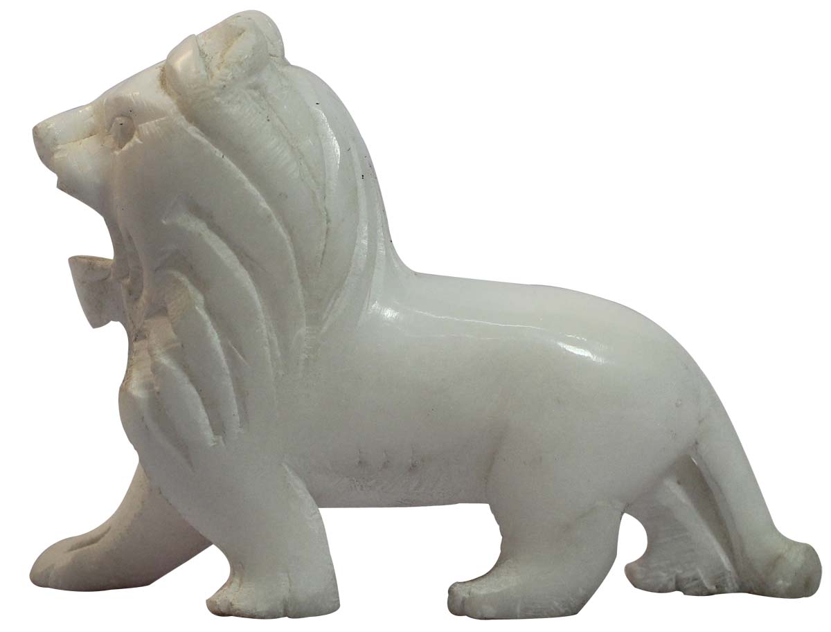 Wholesale Lion Figurine - Bulk Buy 3” Hand Carved White Stone Lion Statue - Unique Open-Work Art - Animal Decor Sculpture - Home & Office Decor Gifts from India