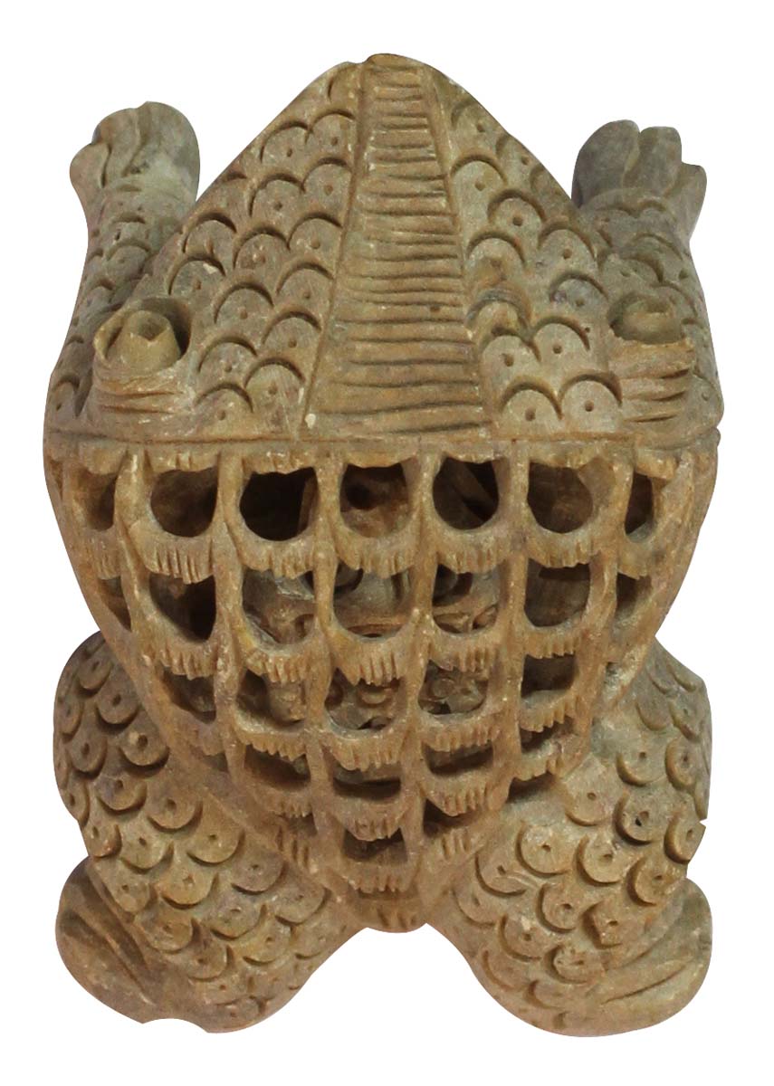 Wholesale Frog Figurine - Bulk Buy 3” Hand Carved Off-White Stone Frog Statue - Unique Open-Work Art - Animal Decor Sculpture - Home & Office Decor Gifts from India