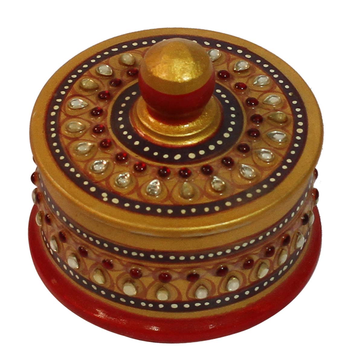 Wholesale 2.7” Marble Jewelry Box - Handmade Round Shaped Colorful Trinket Box - Decorated with a Top Lid - Bulk Buy Dresser Accessories from India