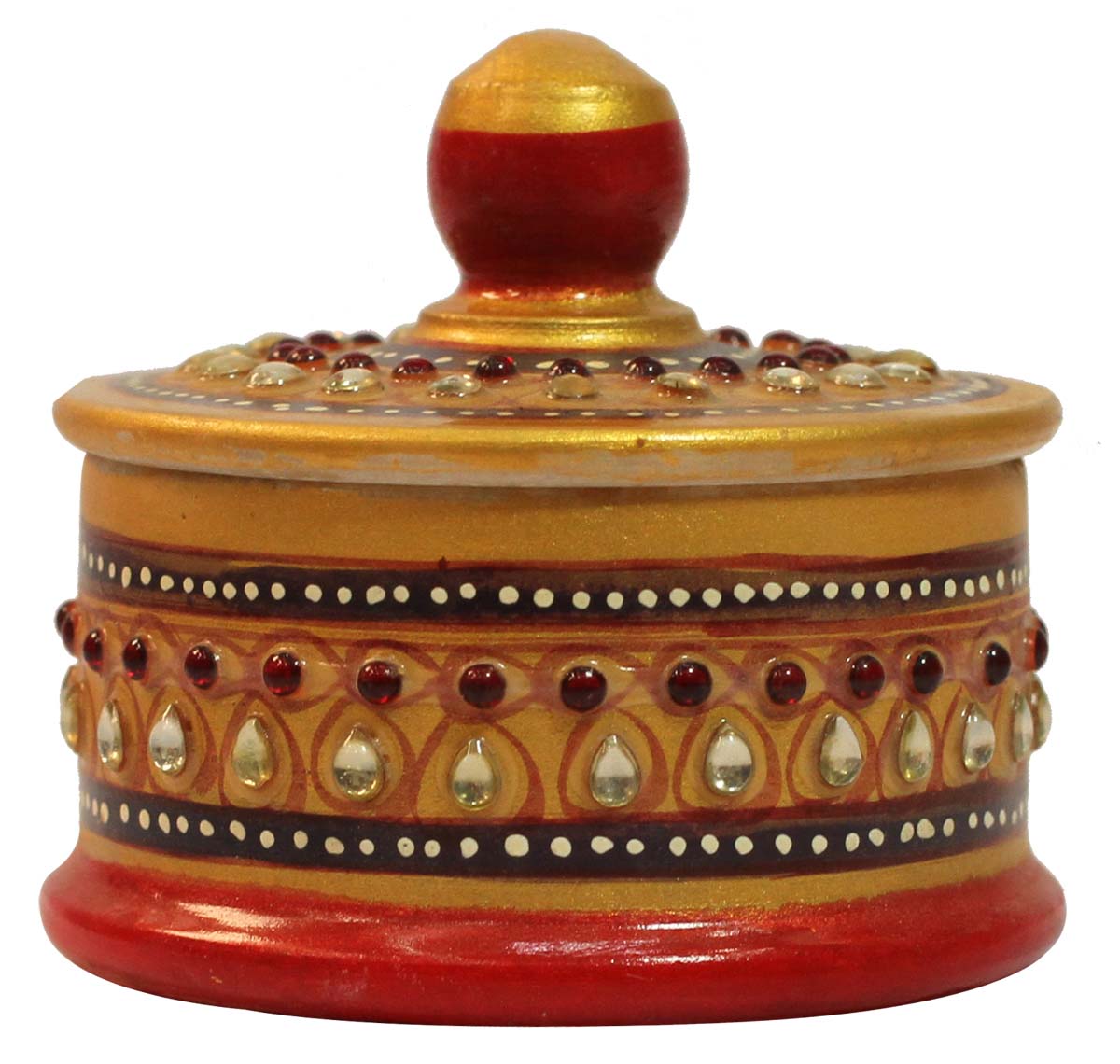 Wholesale 2.7” Marble Jewelry Box - Handmade Round Shaped Colorful Trinket Box - Decorated with a Top Lid - Bulk Buy Dresser Accessories from India