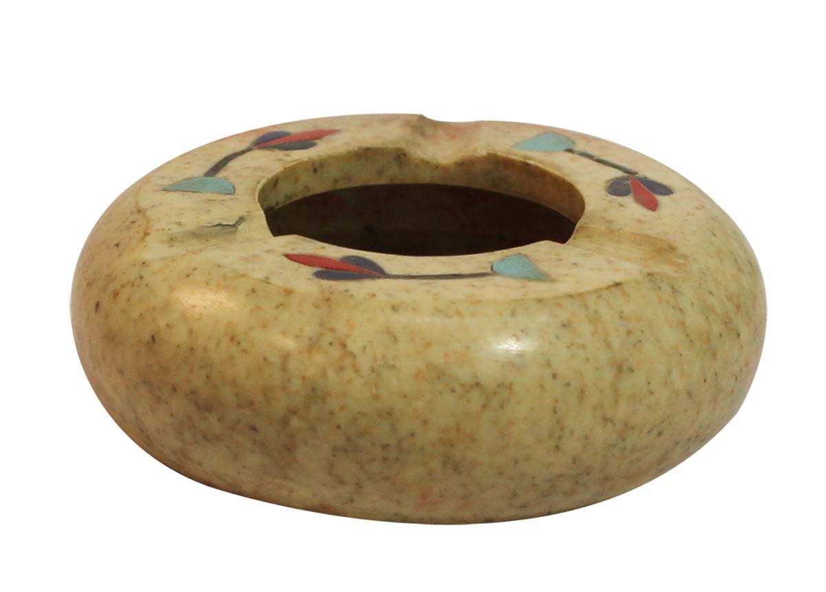 Bulk Wholesale Round-Shaped Ashtray in Soapstone - Handmade Decorated with Colorful Floral Patterns in Pietra Dura Art - Table-Top Accessories - Home/Office Decor