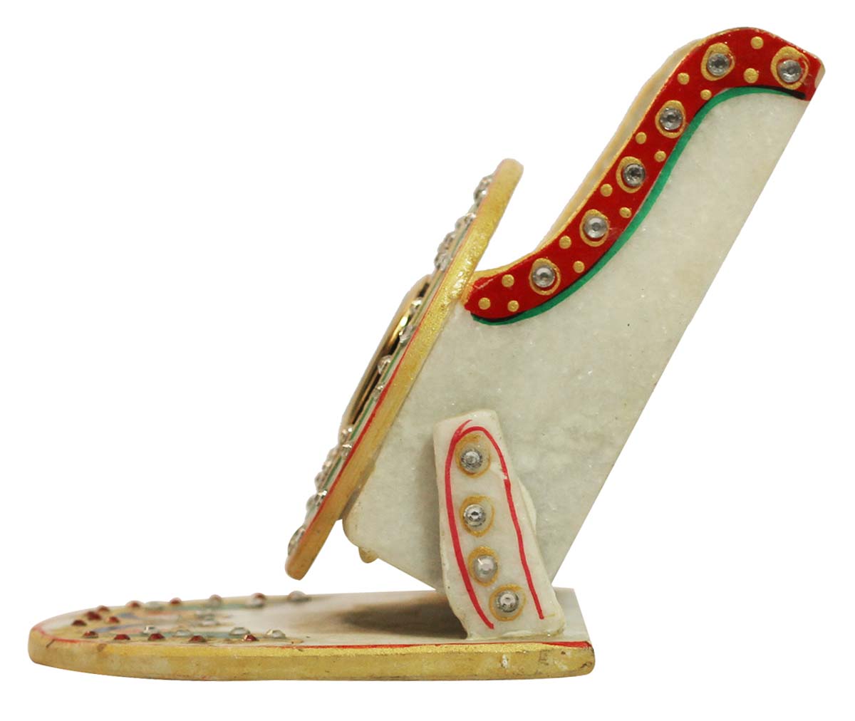 Bulk Wholesale Handmade Chair Design Mobile Holder in Marble – Decorated with Colorful Peacock Motifs – Stylish Desk Accessories