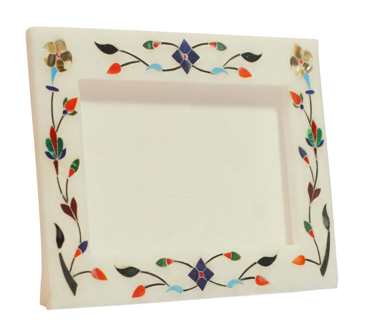 Buy 4x6” Marble White Picture Frame in Bulk - Wholesale Handmade White Photo Frame Decorated with Colorful Floral Patterns in Pietra Dura Art - Home & Office Decor