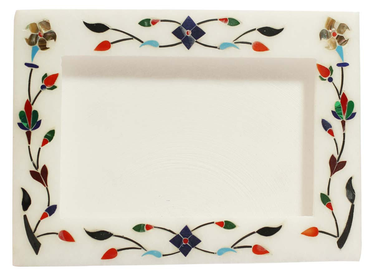 Buy 4x6” Marble White Picture Frame in Bulk - Wholesale Handmade White Photo Frame Decorated with Colorful Floral Patterns in Pietra Dura Art - Home & Office Decor
