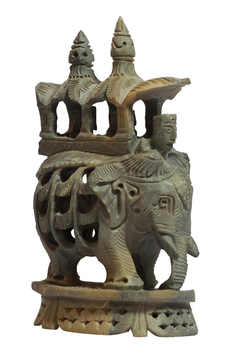 Wholesale Elephant with Palanquin Figurine - Bulk Buy 4.7” Hand Carved Soapstone Elephant Statue/Sculpture - Unique Open-Work Art - Animal Decor Statues/Gifts from India