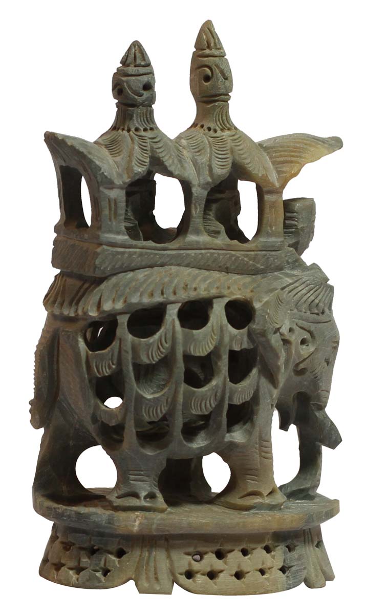 Wholesale Elephant with Palanquin Figurine - Bulk Buy 4.7” Hand Carved Soapstone Elephant Statue/Sculpture - Unique Open-Work Art - Animal Decor Statues/Gifts from India