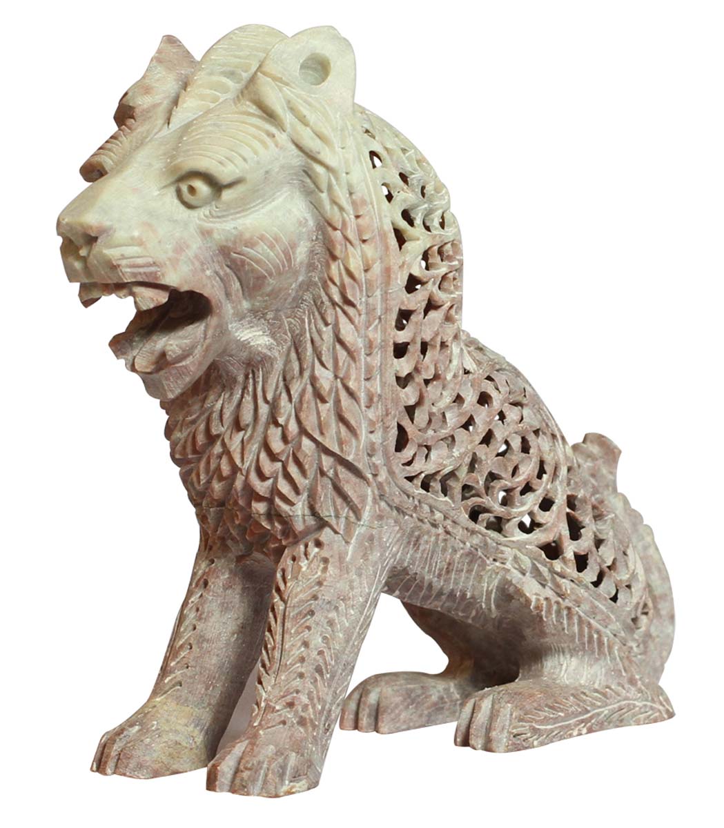 Wholesale Lion Figurine - Bulk Buy 5.2” Hand Carved Soapstone Lion Statue - Unique Open-Work Art - Animal Decor Sculpture - Home & Office Decor Gifts from India