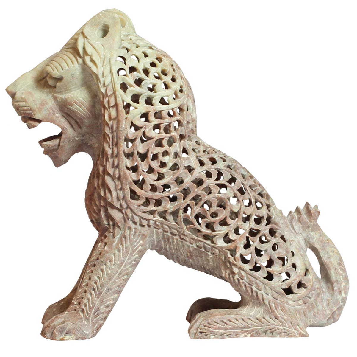 Wholesale Lion Figurine - Bulk Buy 5.2” Hand Carved Soapstone Lion Statue - Unique Open-Work Art - Animal Decor Sculpture - Home & Office Decor Gifts from India