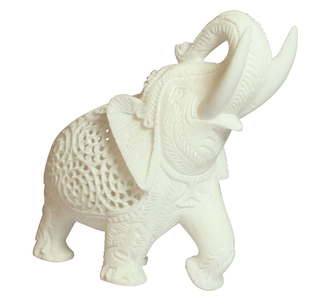 Wholesale 6.4” Elephant Figurine - Bulk Buy Hand Carved Stone Wild Warrior Elephant Statue - Unique Open-Work Art - Animal Decor Sculpture - Home Decor Gifts from India