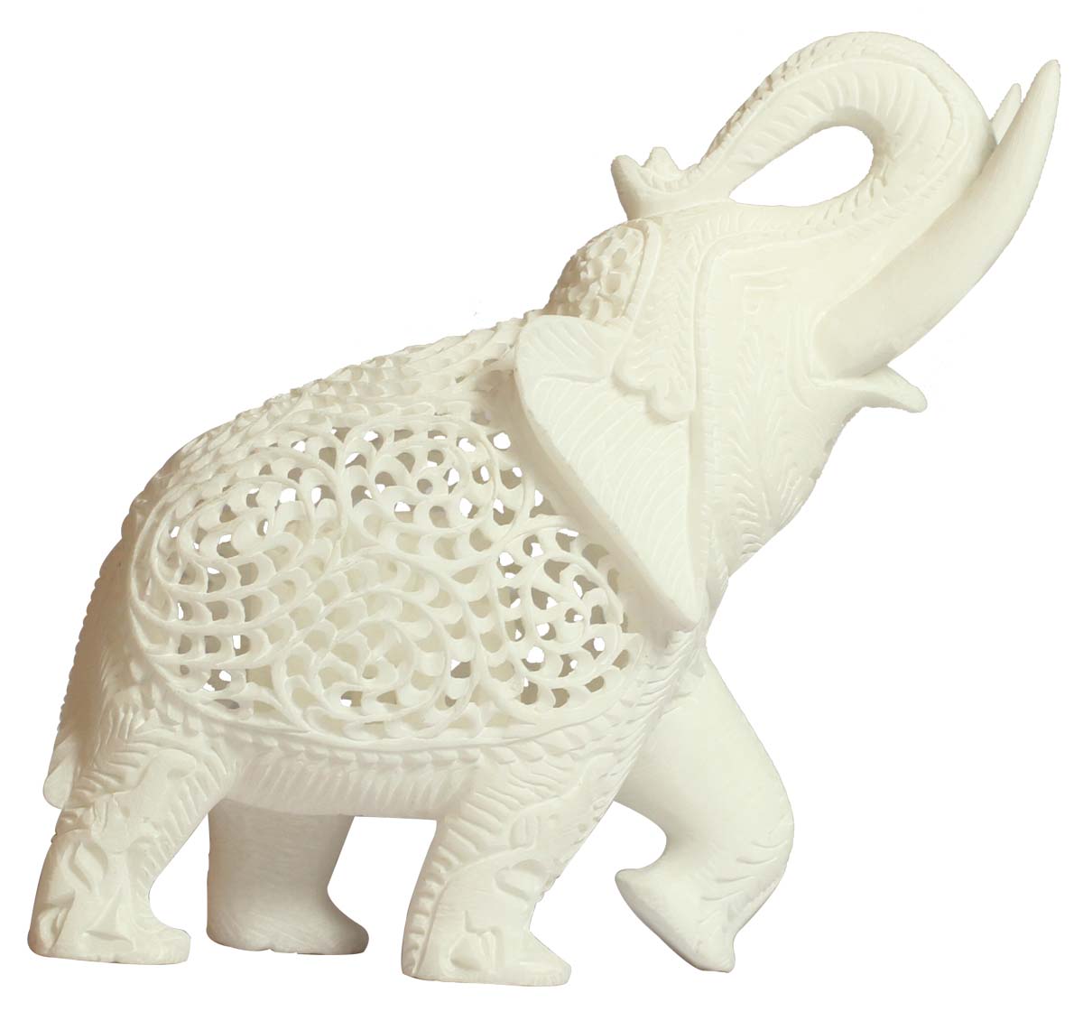 Wholesale 6.4” Elephant Figurine - Bulk Buy Hand Carved Stone Wild Warrior Elephant Statue - Unique Open-Work Art - Animal Decor Sculpture - Home Decor Gifts from India