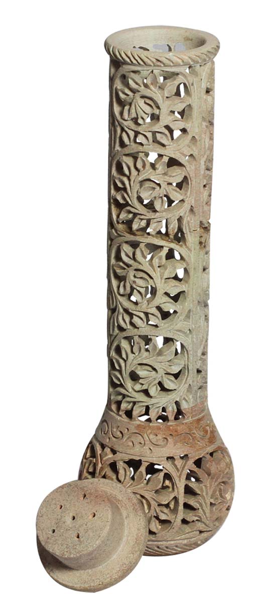 Bulk Wholesale 10.4” Multiple Incense Stick Holder – Hand-Carved in Soapstone with Leafy Patterns in Jaali Art – Home Décor