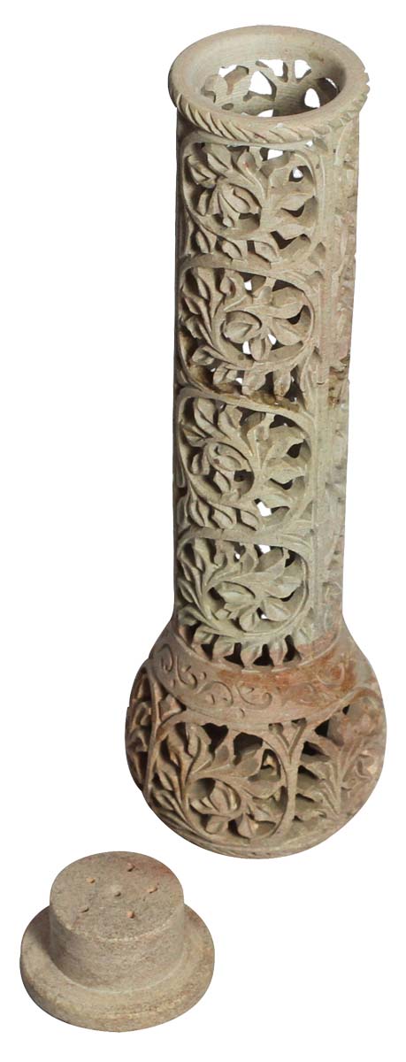 Bulk Wholesale 10.4” Multiple Incense Stick Holder – Hand-Carved in Soapstone with Leafy Patterns in Jaali Art – Home Décor