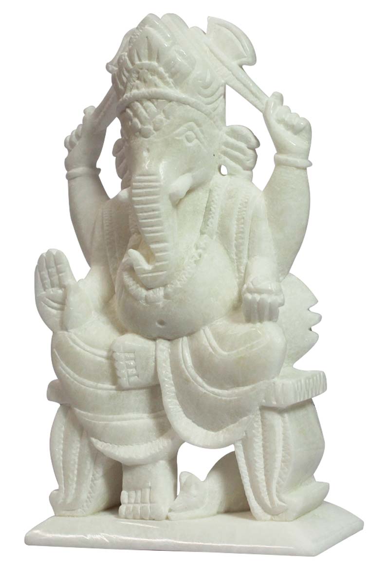 Bulk Buy Indian Lord Ganpati Figurine/ Sculpture - Wholesale 8.4” Hand Carved White Marble Hindu God Ganesha Figurine/Statue - Unique Good Luck Charms Sculpture of Hindu God & Goddess - Religious Home & Office Decor