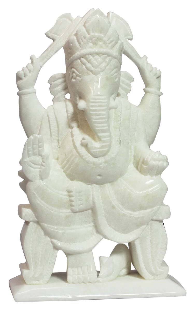 Bulk Buy Indian Lord Ganpati Figurine/ Sculpture - Wholesale 8.4” Hand Carved White Marble Hindu God Ganesha Figurine/Statue - Unique Good Luck Charms Sculpture of Hindu God & Goddess - Religious Home & Office Decor