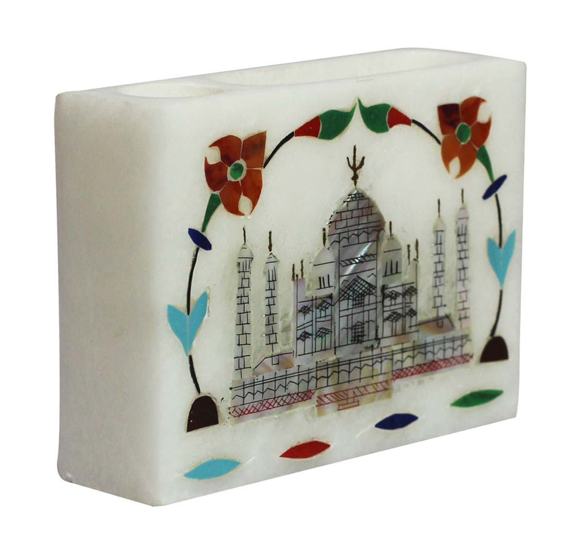 Bulk Wholesale Handmade Rectangle-Shaped Organizer / Holder / Stand for Cards & Pens – Decorated with Taj Mahal Motif – Desk Accessories – Office Décor 