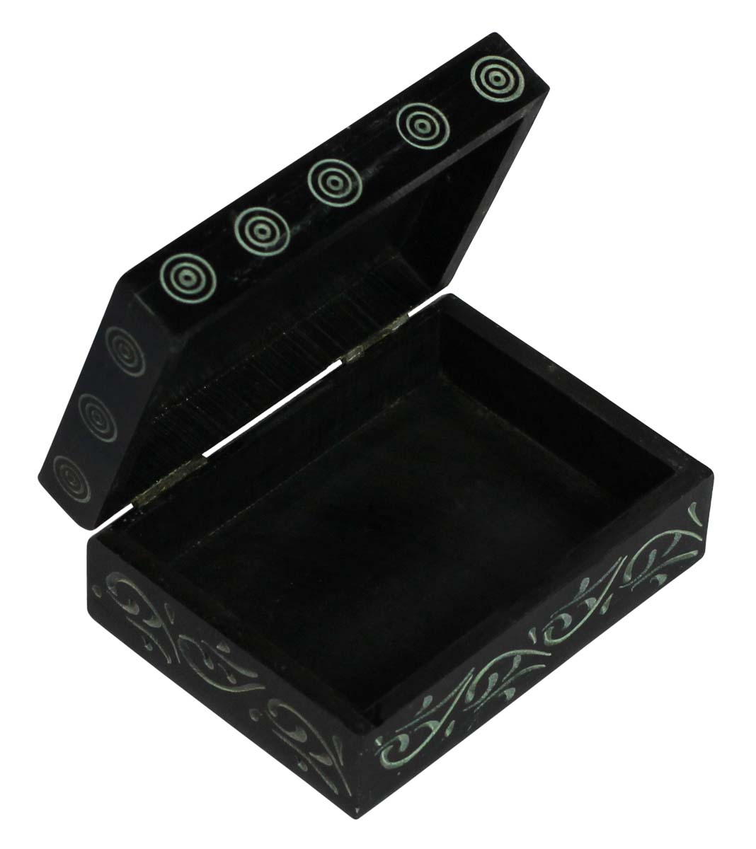 Wholesale 4x3” Palewa Stone Jewelry Box in Bulk - Hand-Carved Rectangle-Shaped Jewelry Box/Trinket Box/Storage Box in Black Color Designed with an Elephant & Lion Motif - Decorative Boxes from India