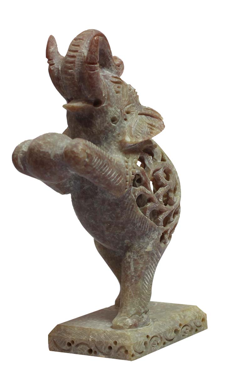 Playing Elephant Sculpture/Figurine in Bulk - Wholesale Hand Carved 6.5” Stone Wild Warrior Elephant Statue - Unique Open-Work Art - Animal Decor Sculpture - Home Decor Gifts from India