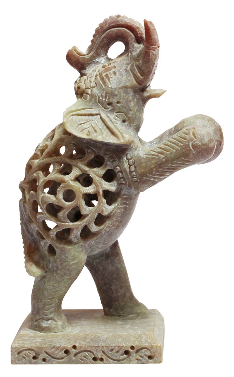 Playing Elephant Sculpture/Figurine in Bulk - Wholesale Hand Carved 6.5” Stone Wild Warrior Elephant Statue - Unique Open-Work Art - Animal Decor Sculpture - Home Decor Gifts from India