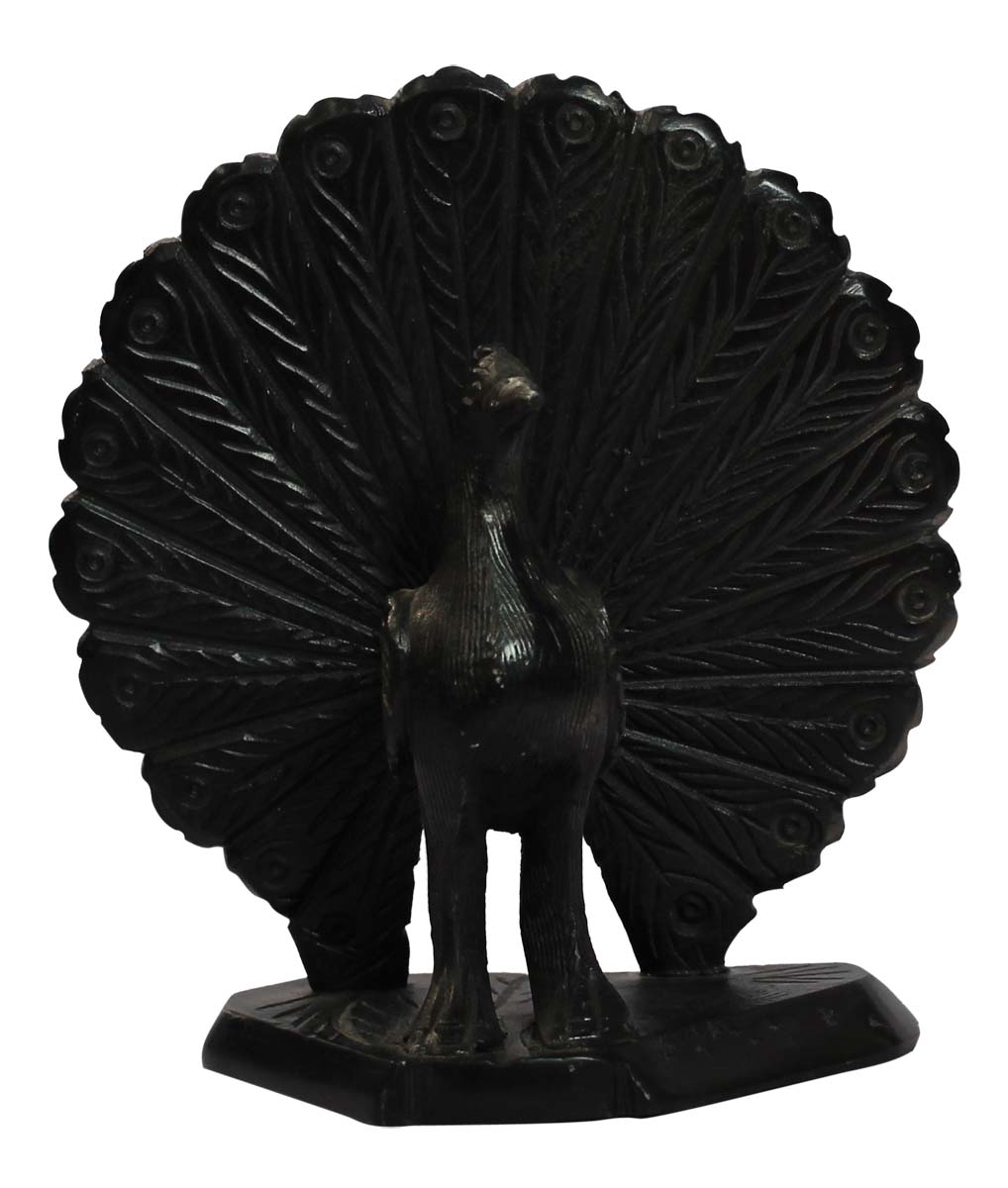 Bulk Buy 6.4” Black Color Dancing Peacock Sculpture/Figurine in Wholesale - Hand Carved Black Palewa Stone Peacock Statue - Unique Handmade Stone Sculpture from India - Home & Office Decor