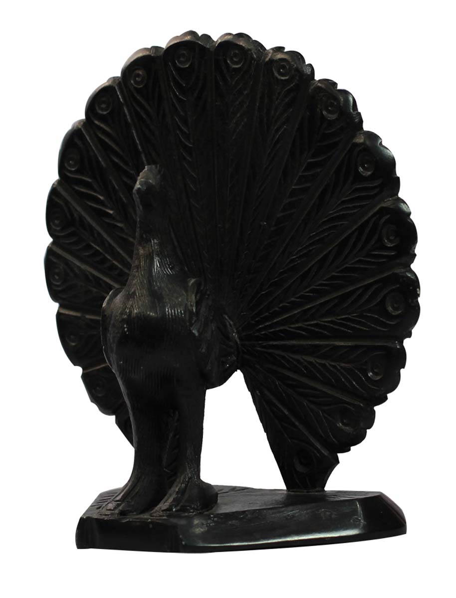Bulk Buy 6.4” Black Color Dancing Peacock Sculpture/Figurine in Wholesale - Hand Carved Black Palewa Stone Peacock Statue - Unique Handmade Stone Sculpture from India - Home & Office Decor