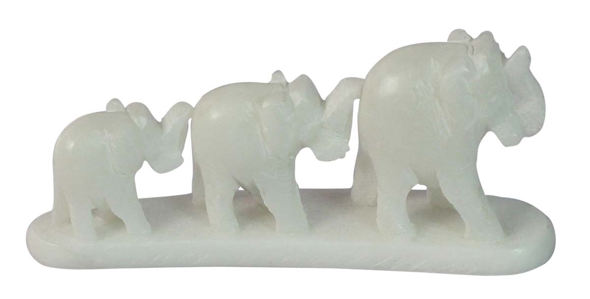 Wholesale ‘3 Elephants Parade’ Showpiece/Sculpture/Figurine - Bulk Buy Hand Carved 4” Stone Elephant Statue - Animal Figurines/Decorative Art-Piece - Home Decor Gifts from India