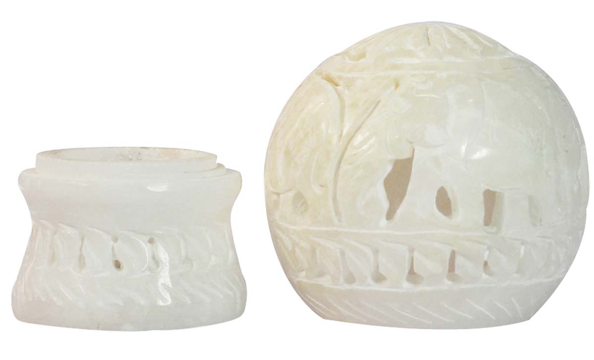 Bulk Wholesale 4” Handmade Pillar Design Tealight Candle Holder / Votive Candle Holder in White Marble – Designed with Elephant Motifs – Candle Décor