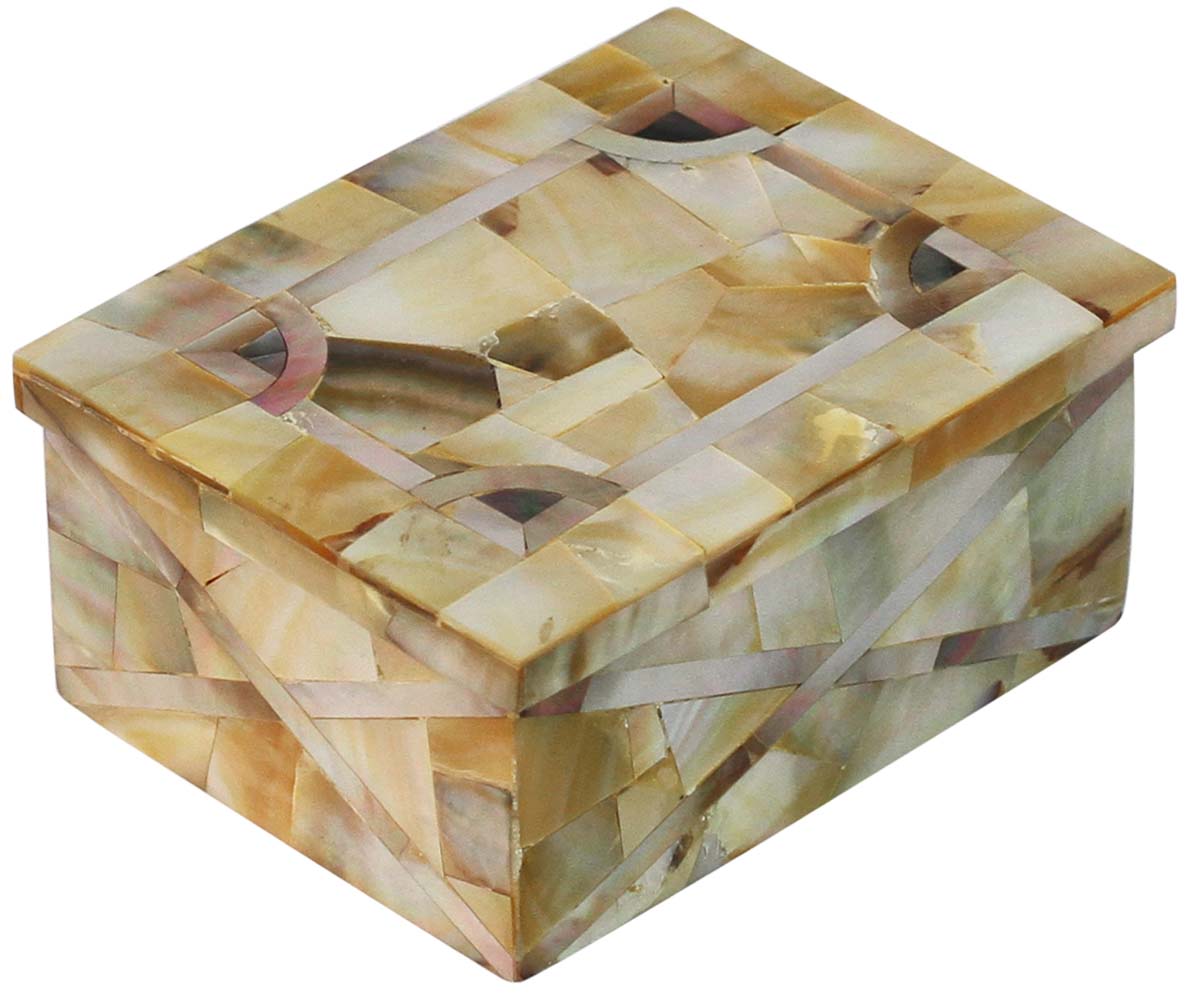 Wholesale Abstract Pattern 4x3” Jewelry Box in Bulk - Handmade Yellow Jewelry Box/Trinket Box/Storage Box in White Marble & Mother of Pearl - Decorative Handmade Boxes from India