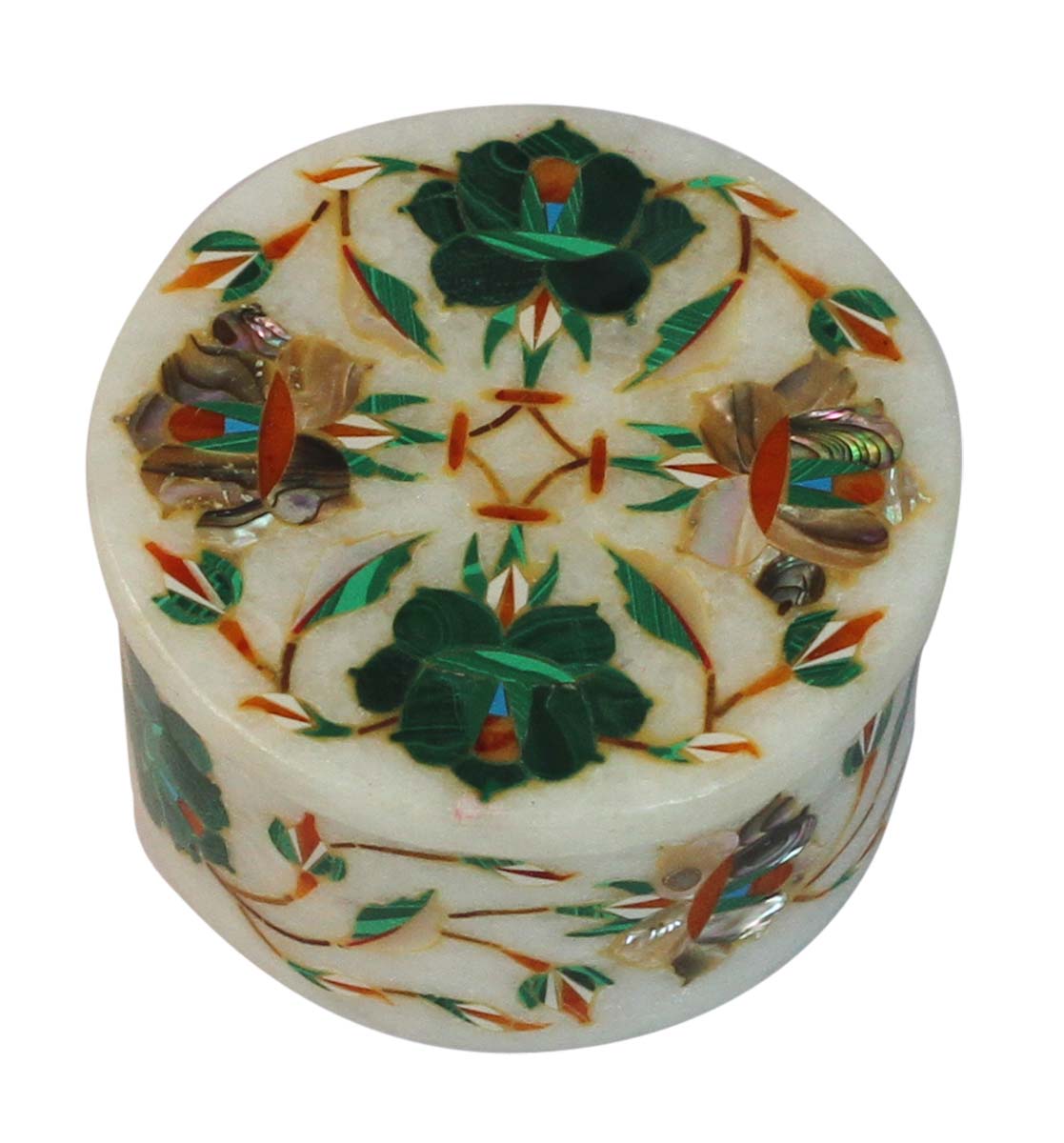 Bulk Buy White Marble 4x3” Jewelry Box - Wholesale Handmade Jewelry Box/Trinket Box/Storage Box Designed with Green Color Floral Patterns in Pietra Dura Art - Decorative Handmade Boxes from India