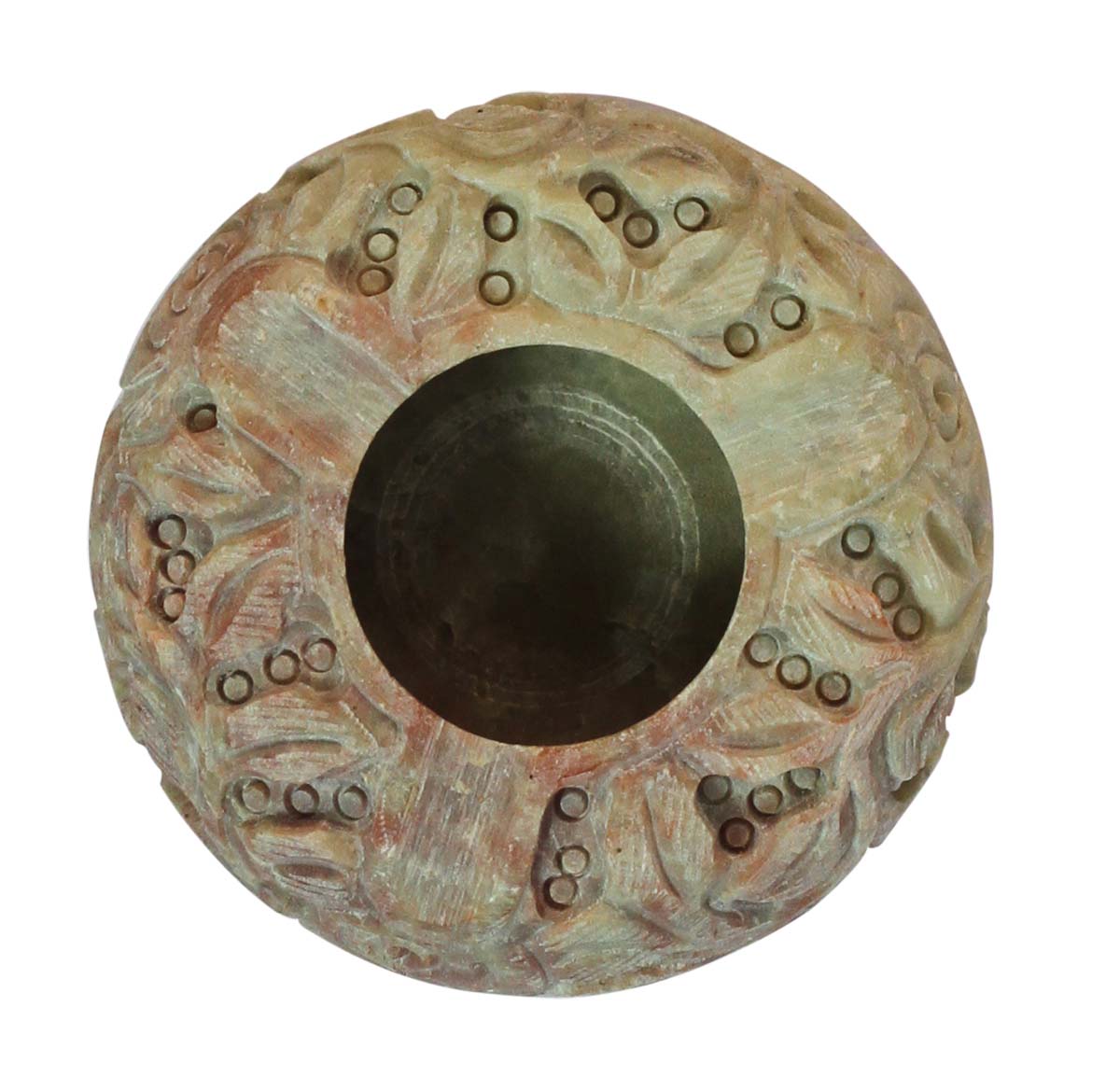 Bulk Wholesale 3” Round-Shaped Ashtray in Shades of Pink & Beige - Handmade in Soapstone - Decorated with Floral Carvings - Table-Top Accessories