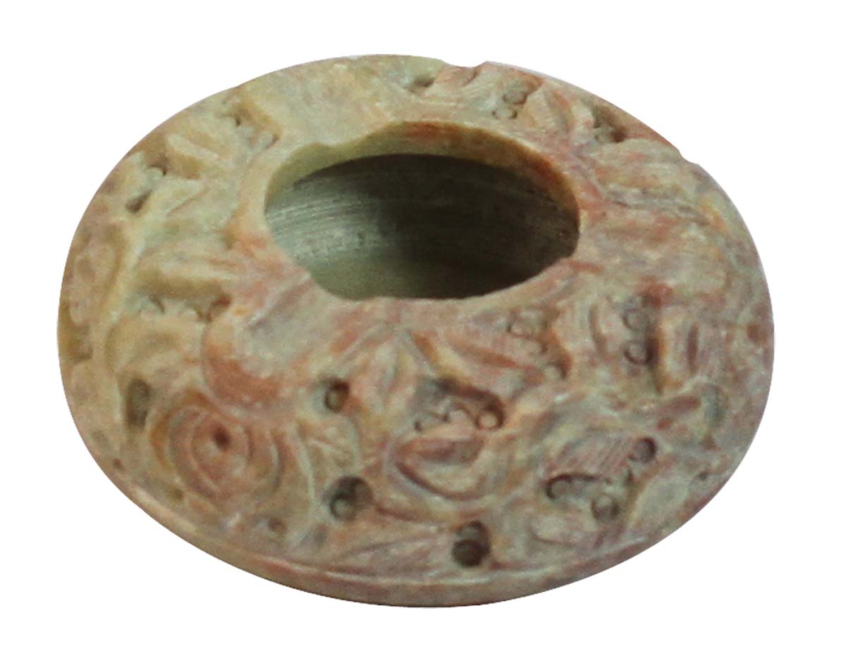 Bulk Wholesale 3.5” Round-Shaped Ashtray in Shades of Pink & Beige - Handmade in Soapstone - Decorated with Floral Carvings - Table-Top Accessories