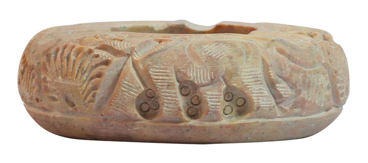 Bulk Wholesale 3.5” Round-Shaped Ashtray in Shades of Pink & Beige - Handmade in Soapstone - Carved with Elephant Motifs - Table-Top Accessories