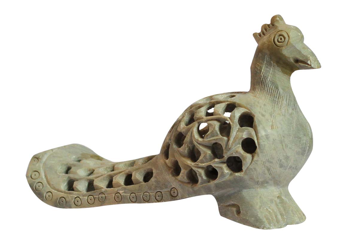 Wholesale Peacock Figurine/Sculpture - Bulk Buy 7.2” Hand Carved Soapstone Statue of Mother and Baby Peacock - Unique Open-Work Art - Bird & Animal Decor Sculpture - Baby Shower Gifts from India
