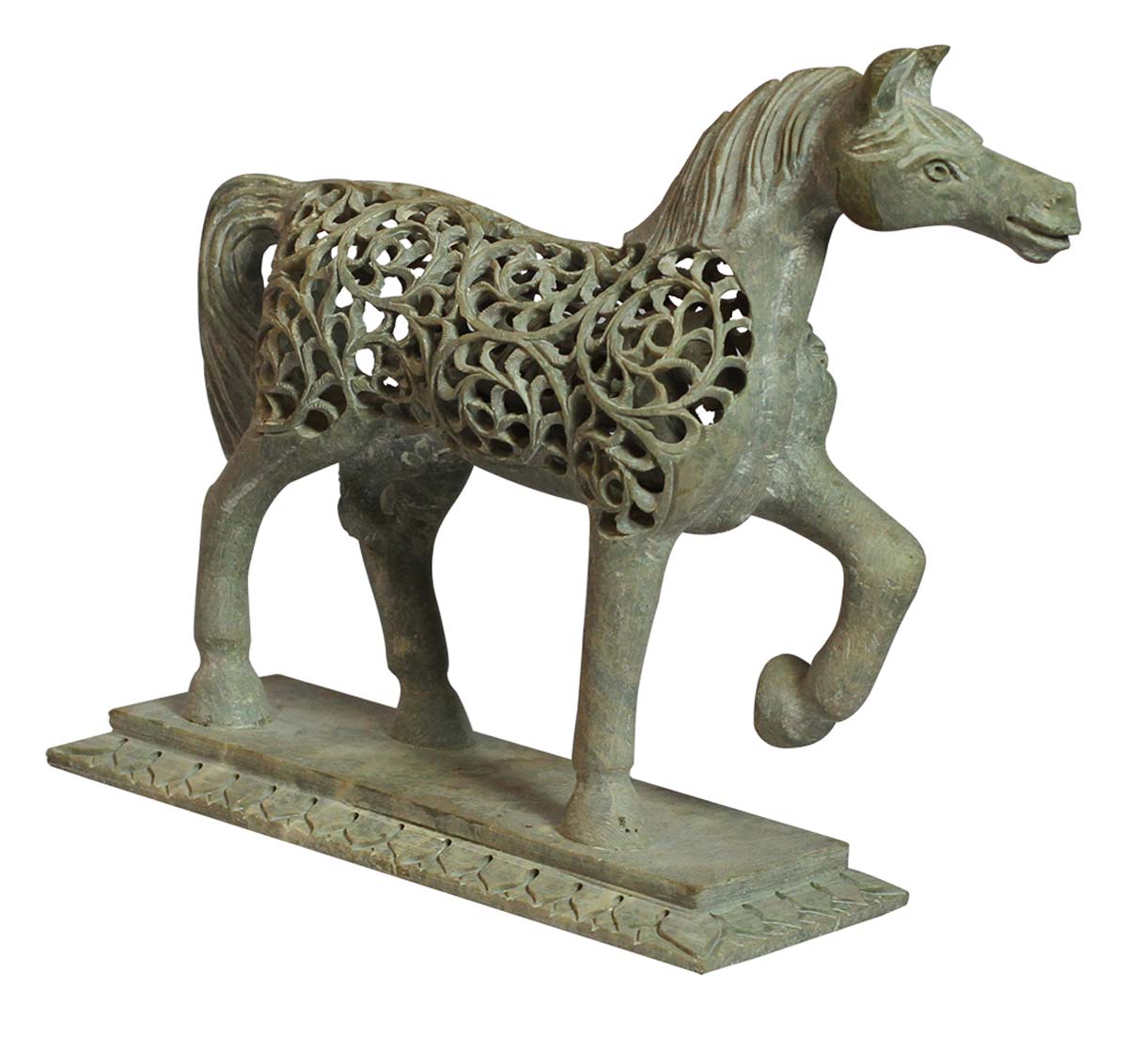 Wholesale 8.4” Horse Figurine/Sculpture - Bulk Buy Hand Carved Soapstone Statue of Mother and Baby Horse - Unique Open-Work Art - Animal Decor Sculpture - Baby Shower Gifts from India