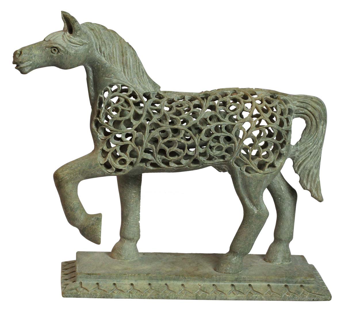 Wholesale 8.4” Horse Figurine/Sculpture - Bulk Buy Hand Carved Soapstone Statue of Mother and Baby Horse - Unique Open-Work Art - Animal Decor Sculpture - Baby Shower Gifts from India