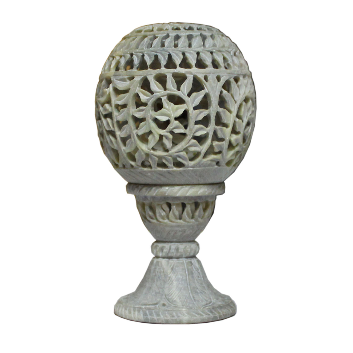 Bulk Wholesale 5.5” Handmade Table Lamp in Soapstone – Designed with Leafy Patterns in Jaali Art – Decorative Table-Top Accessories