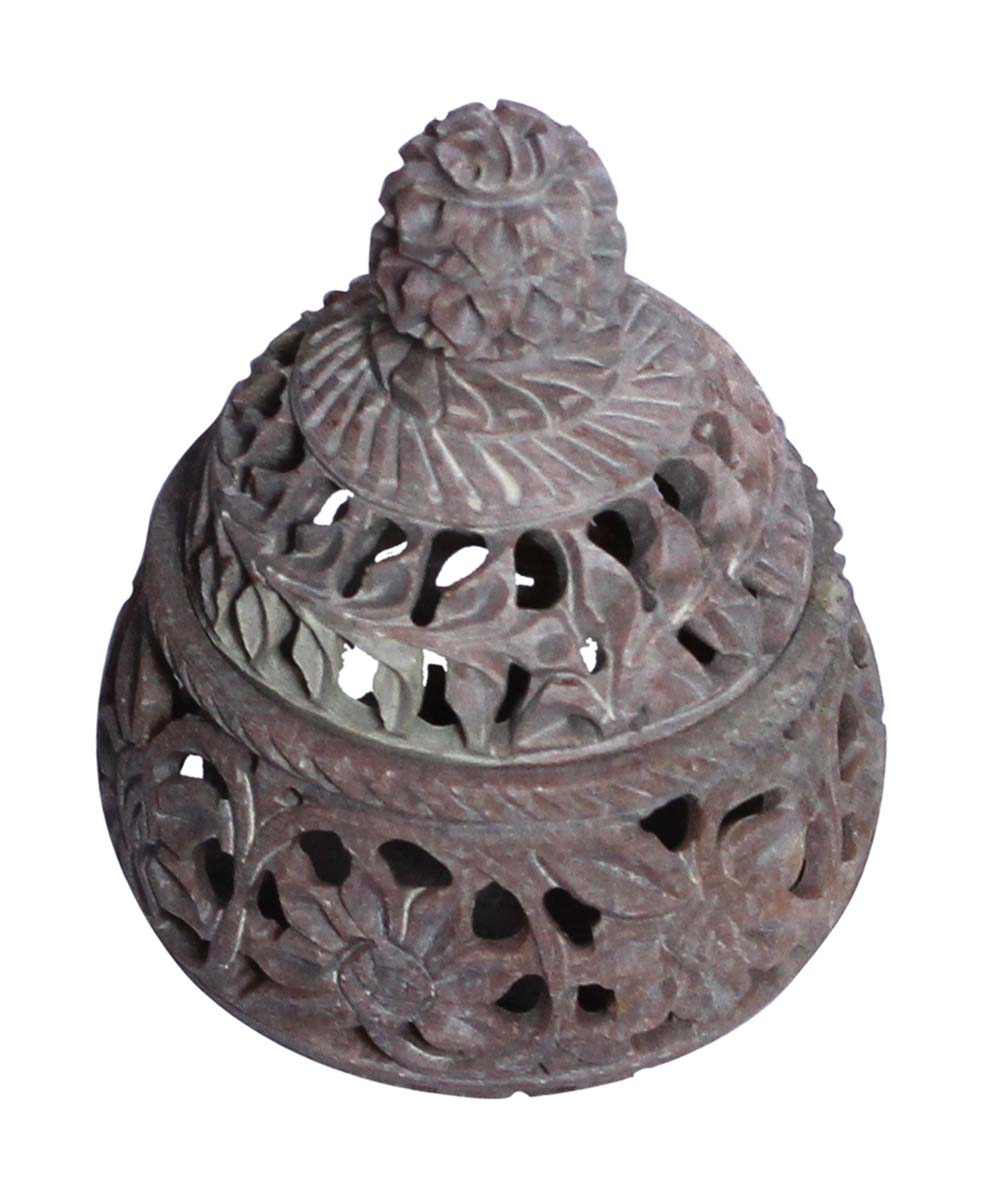 Bulk Buy Soapstone4.5” Jewelry Box - Wholesale Hand-Carved Pear-Shaped Jewelry Box/Trinket Box Designed with Floral & Leafy Patterns in Jali/Openwork Art from India