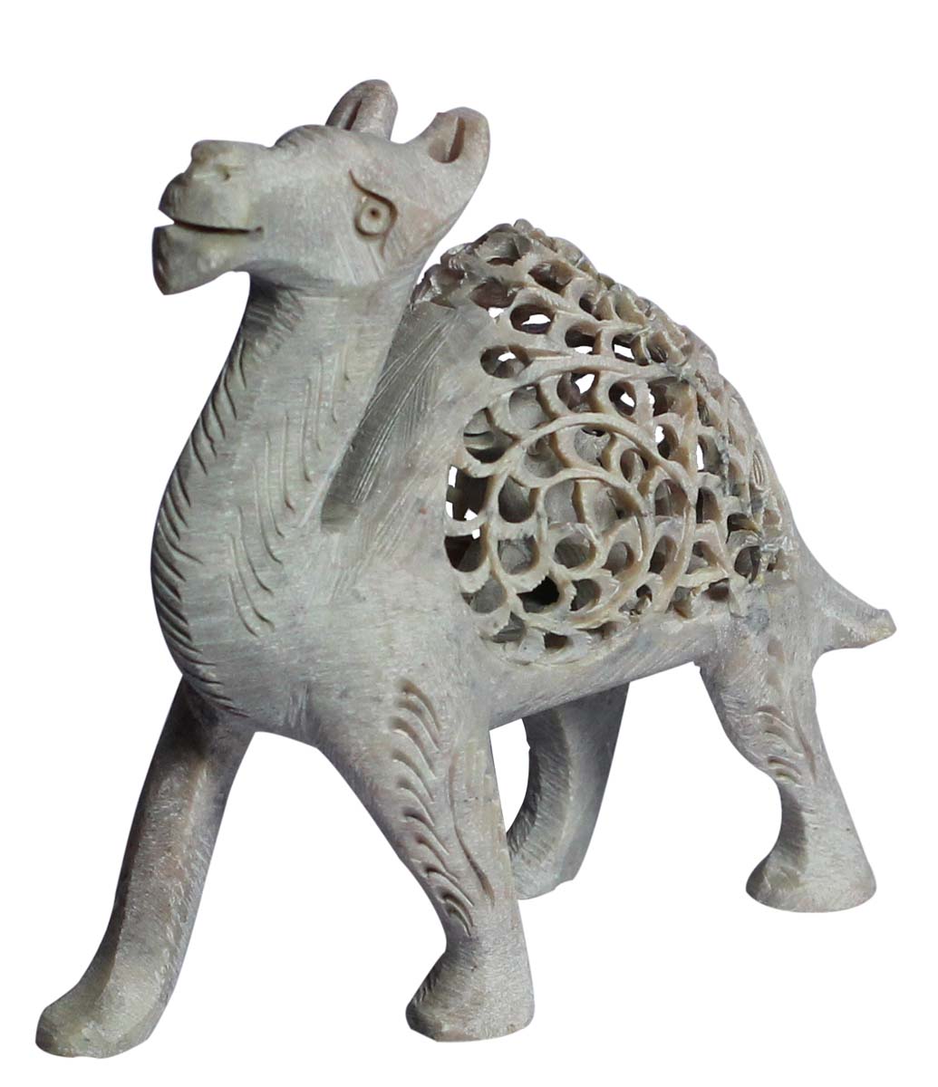 Wholesale Camel Figurine/Sculpture (Desert King) - Bulk Buy 3.5” Hand Carved Soapstone Statue of Mother and Baby Camel - Unique Filigree Art - Animal Decor Sculpture - Baby Shower Gifts from India
