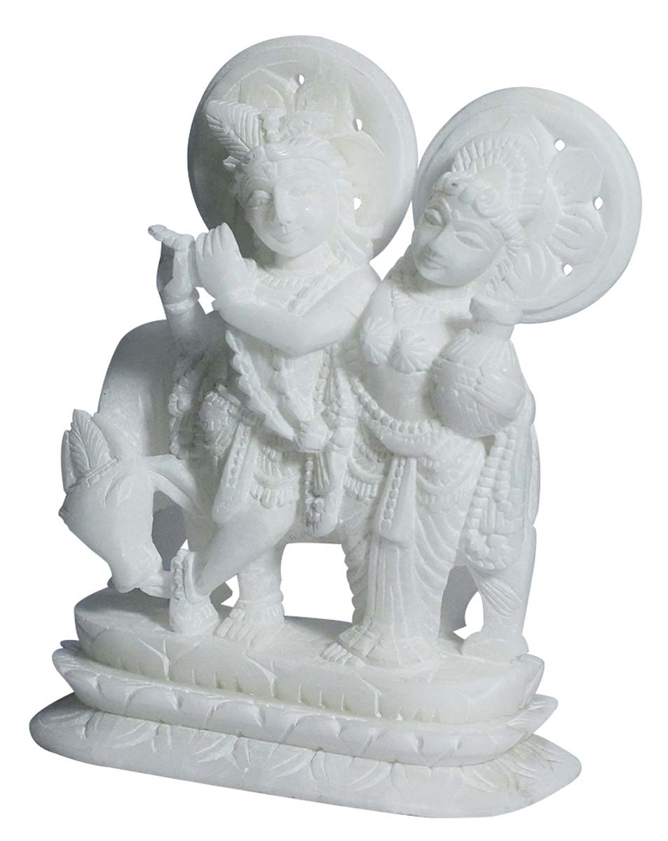 Wholesale Lord Krishna & Radha Figurine - Buy in Bulk 7.4” Hand Carved White Marble Hindu God Figurine/Statue - Unique Good Luck Charms Sculpture of Hindu God & Goddess - Home & Office Decor
