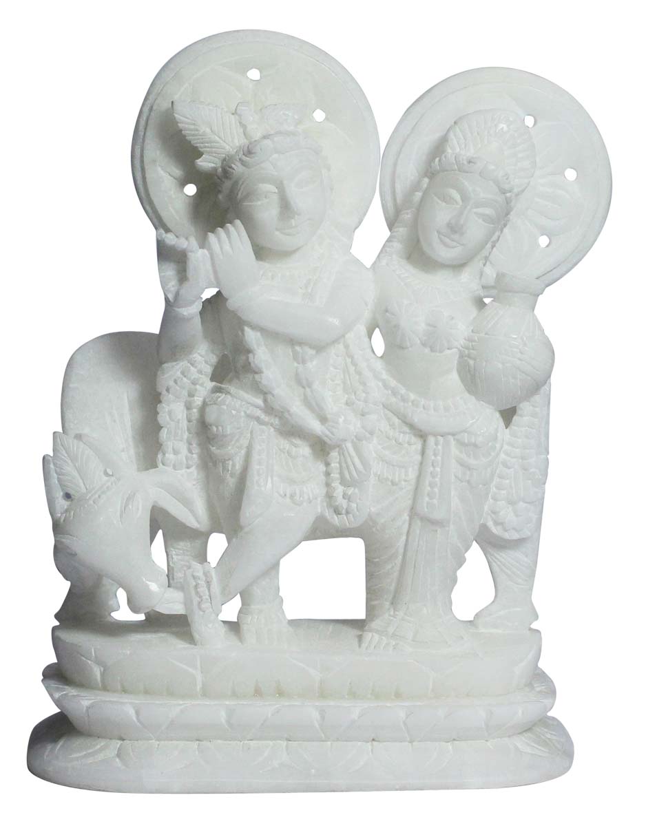 Wholesale Lord Krishna & Radha Figurine - Buy in Bulk 7.4” Hand Carved White Marble Hindu God Figurine/Statue - Unique Good Luck Charms Sculpture of Hindu God & Goddess - Home & Office Decor