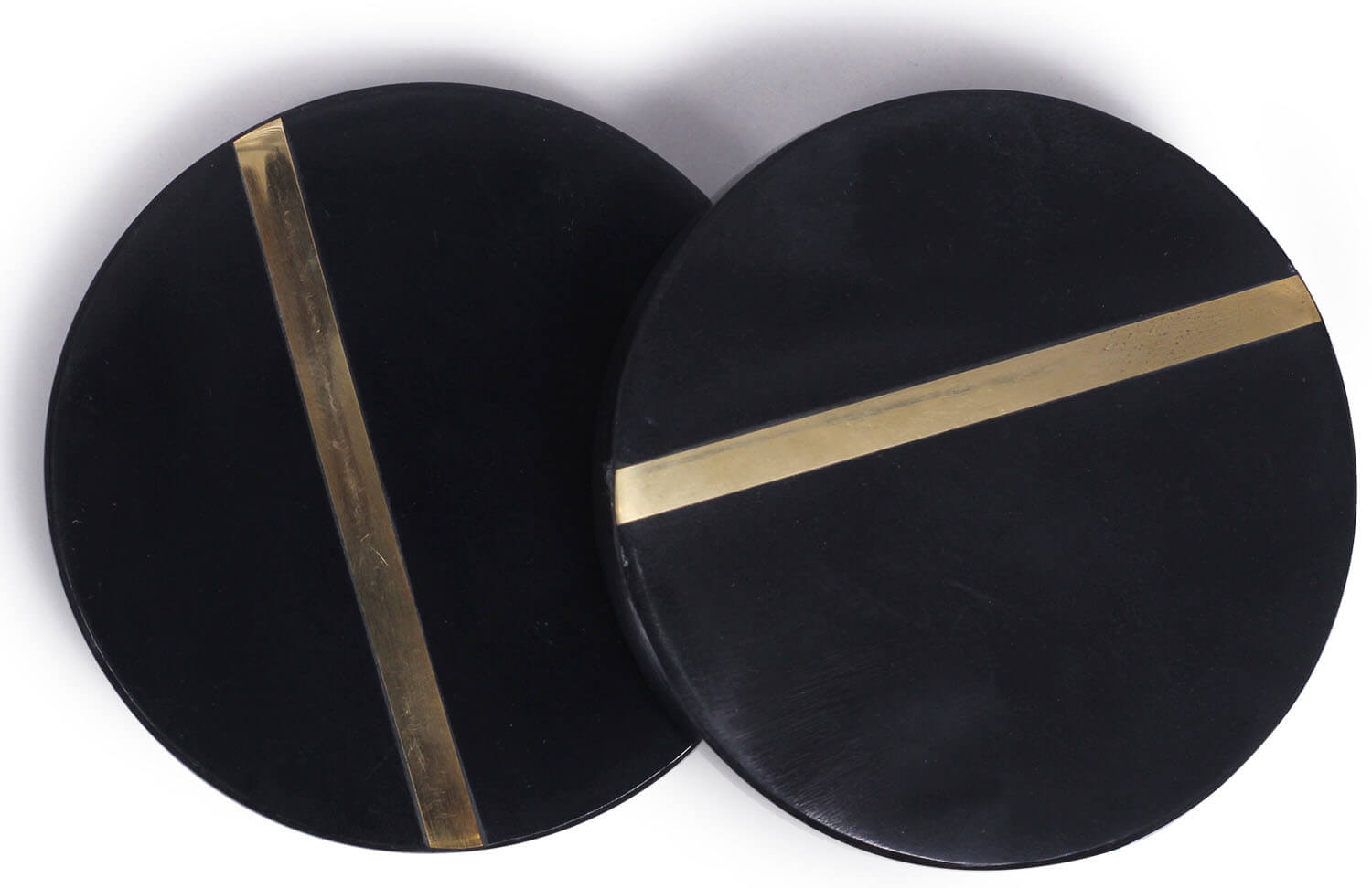 ArtistryBazaar Handmade Set of 4 Round Beverage Coasters – 4" Black Marble With Golden Tone Brass Inlay Drink Coasters - Heavy Duty Bar / Dining / Table Top / Coffee Table Accessories & Kitchen Essentials