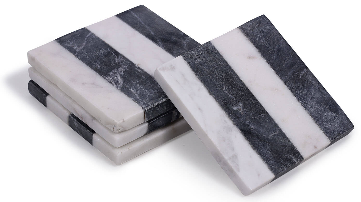 ArtistryBazaar Handmade Set of 4 Square Beverage Coasters – 4" Alternating Black & White Stripes Marble Drink Coasters - Heavy Duty Bar / Dining / Table Top / Coffee Table Accessories & Kitchen Essentials